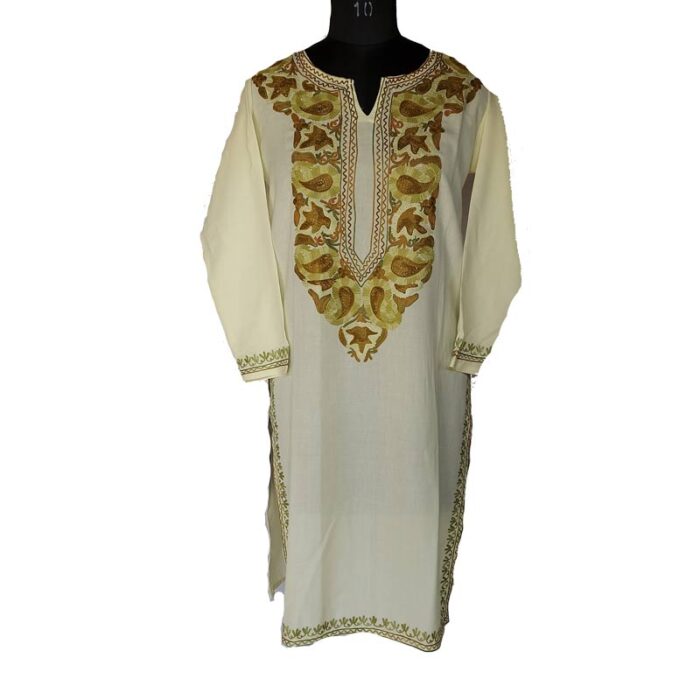 Light Yellow Summer Cool Kurta with Aari Work - Image 2