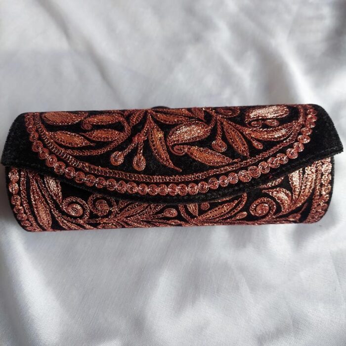 Black Velvet Clutch With Bronze Tilla Work