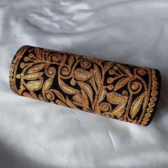 Black Velvet Clutch With Golden Tilla Work - Image 2