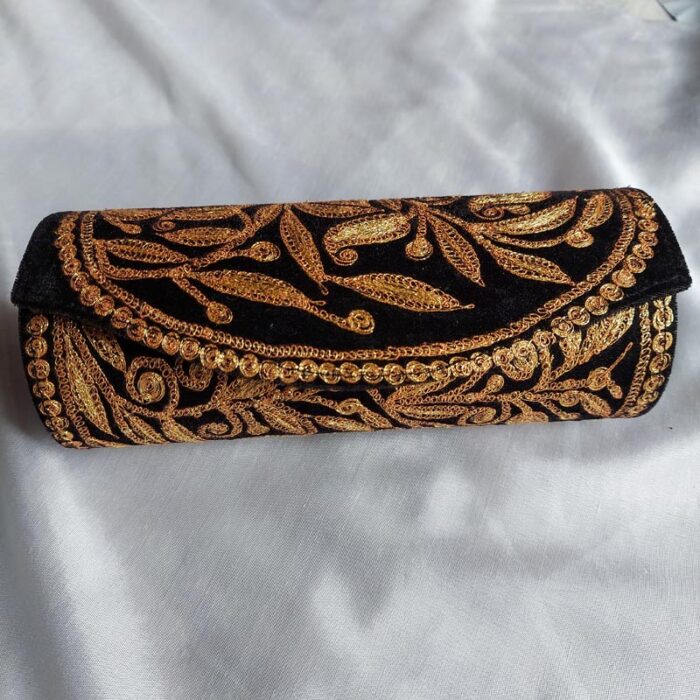 Black Velvet Clutch With Golden Tilla Work
