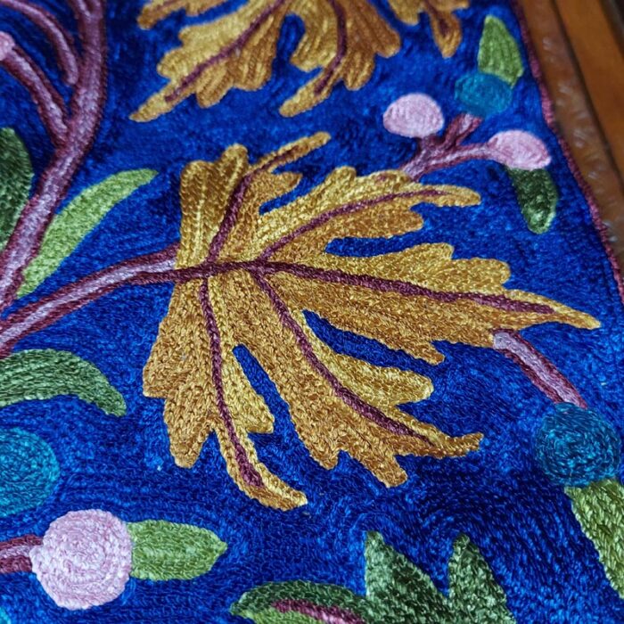 4×1 Blue Chainstitch Silk Handmade Runner - Image 3