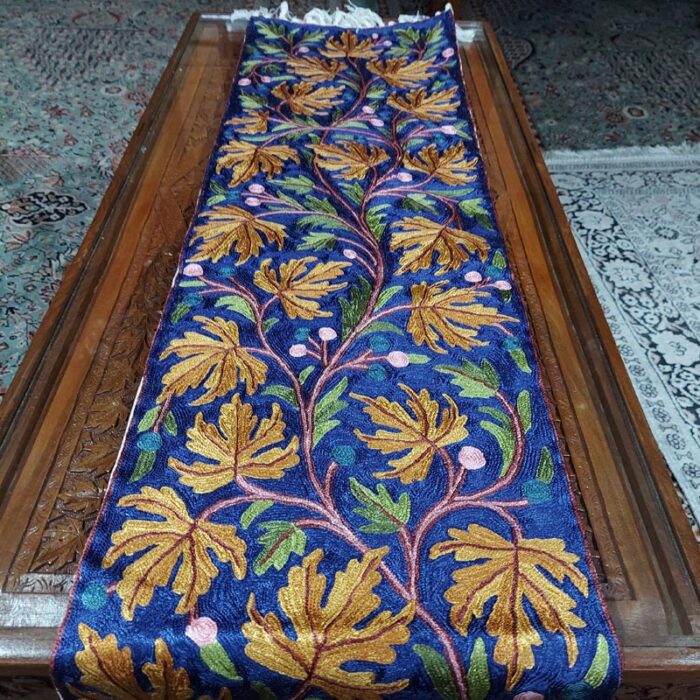 4×1 Blue Chainstitch Silk Handmade Runner - Image 2