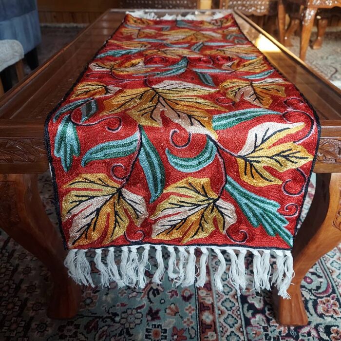3×1 Red Chainstitch Silk Handmade Runner