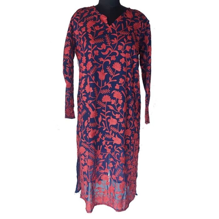 Dark Blue Aari Embroidered Georgette Kurta for Ladies - Image 2