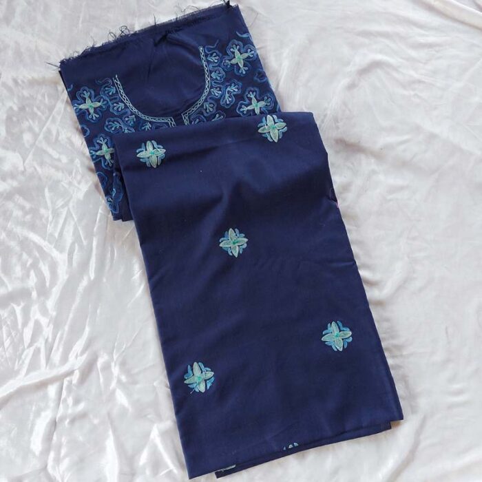 Dark Blue Ruby Cotton Aari Work 2Pc Suit - Image 2