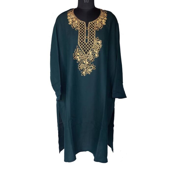 5XL Dark Green Kashmiri Summer Kurta with Fine Aari Work - Image 2