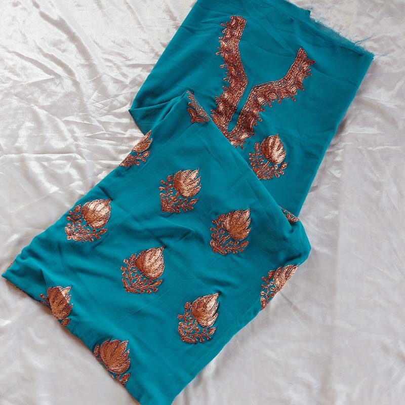 Pure Georgette Ferozi Tilla Work 3Pc Suit - Image 3