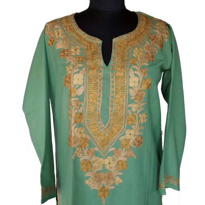 Green Summer Cool Kurta with Fine Aari Work