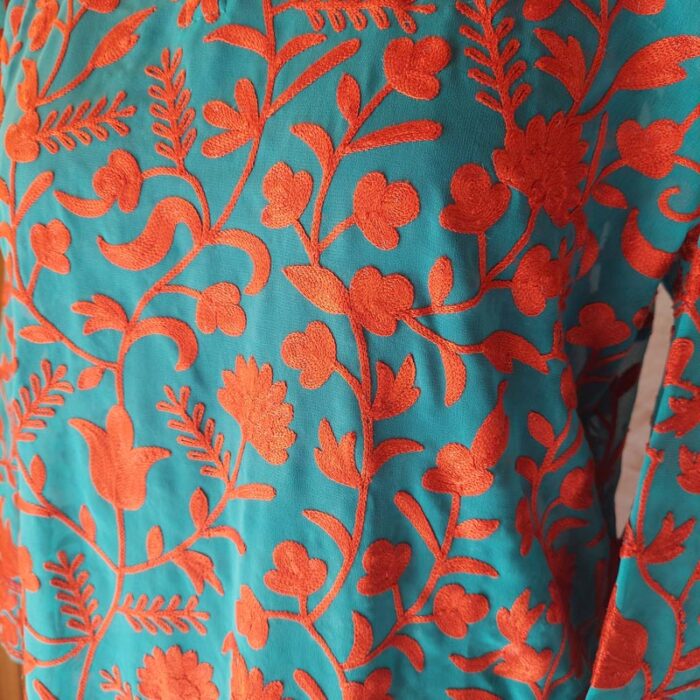 Green Aari Embroidered Georgette Kurta for Ladies - Image 3