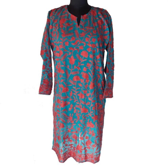 Green Aari Embroidered Georgette Kurta for Ladies - Image 2