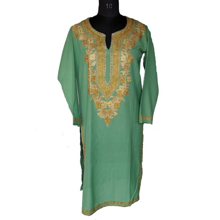 Green Summer Cool Kurta with Fine Aari Work - Image 2