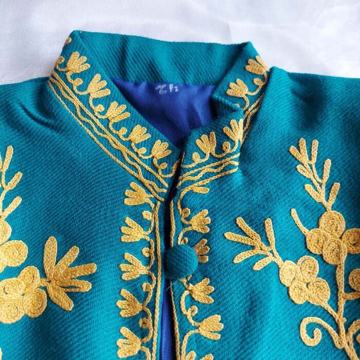 Green Aari Work Kids Coat (L 17) - Image 3
