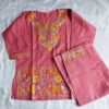 Pink Aari Work Kids Summer Cool Cotton Kurta With Trousers (L 20.5)