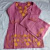 Purple Aari Work Kids Summer Cool Cotton Kurta With Trousers (L 27)