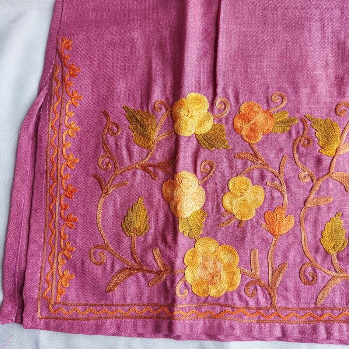 Purple Aari Work Kids Summer Cool Cotton Kurta With Trousers (L 27) - Image 3