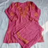 Dark Pink Aari Work Kids Summer Cool Cotton Kurta With Trousers (L 23)