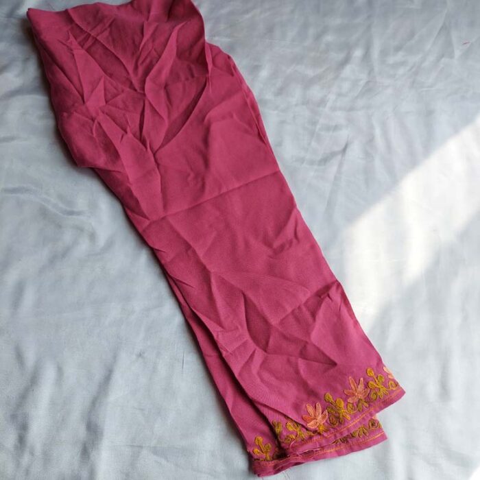 Dark Pink Aari Work Kids Summer Cool Cotton Kurta With Trousers (L 23) - Image 3