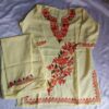 Light Yellow Aari Work Kids Summer Cool Cotton Kurta With Trousers (L 25)