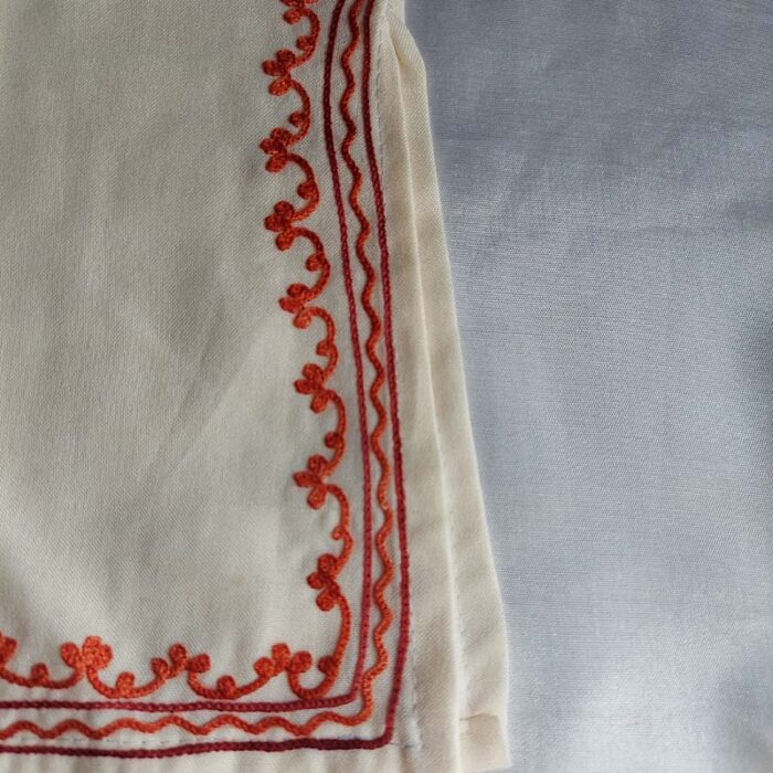 White Aari Work Kids Summer Cool Cotton Kurta With Trousers (L 22) - Image 4