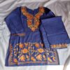 Dark Blue Aari Work Kids Crush Cotton Kurta With Trousers (L 22.5)