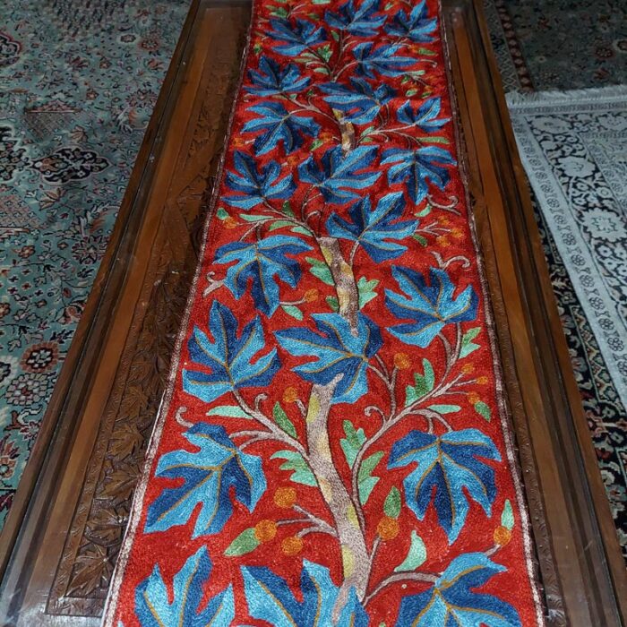 4×1 Red Blue Chainstitch Silk Handmade Runner - Image 2