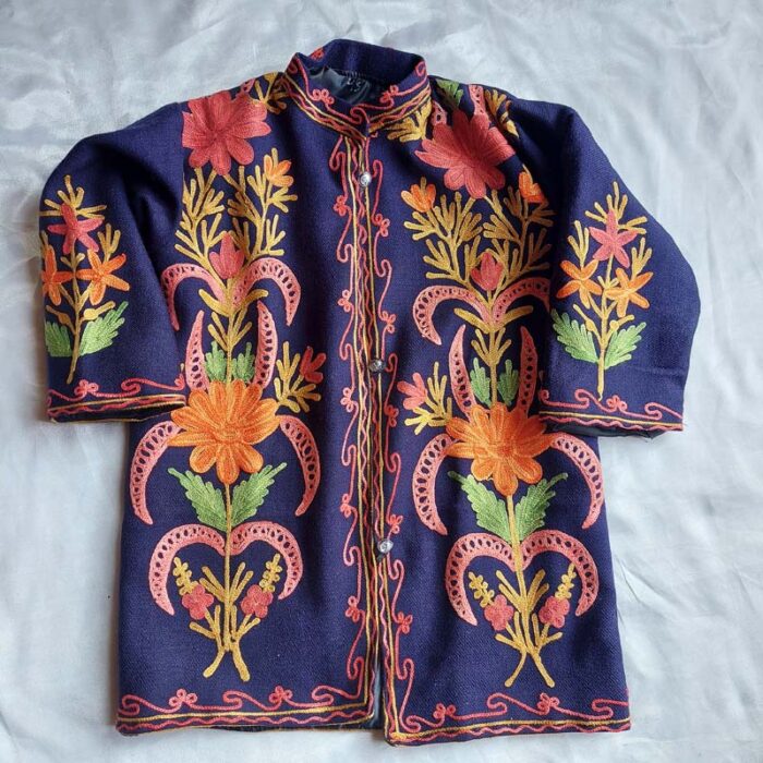 Dark Blue Aari Work Kids Coat (L 20)