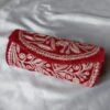 Dark Red Makhmal Clutch With Silver Tilla Work