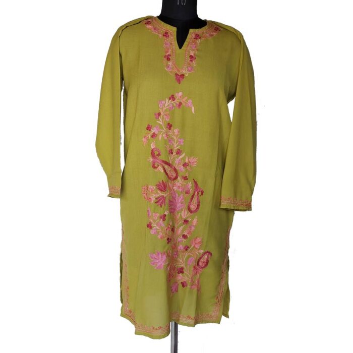 Green Kashmiri Summer Kurta with Fine Aari Work - Image 2