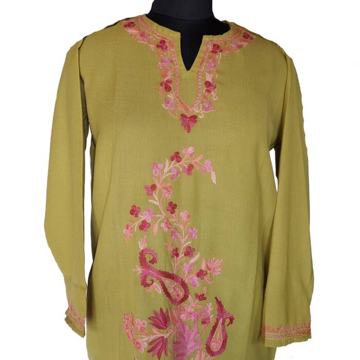 Green Kashmiri Summer Kurta with Fine Aari Work