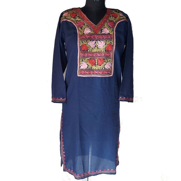 Navy Blue Aari Kashmiri Kurti - Image 2