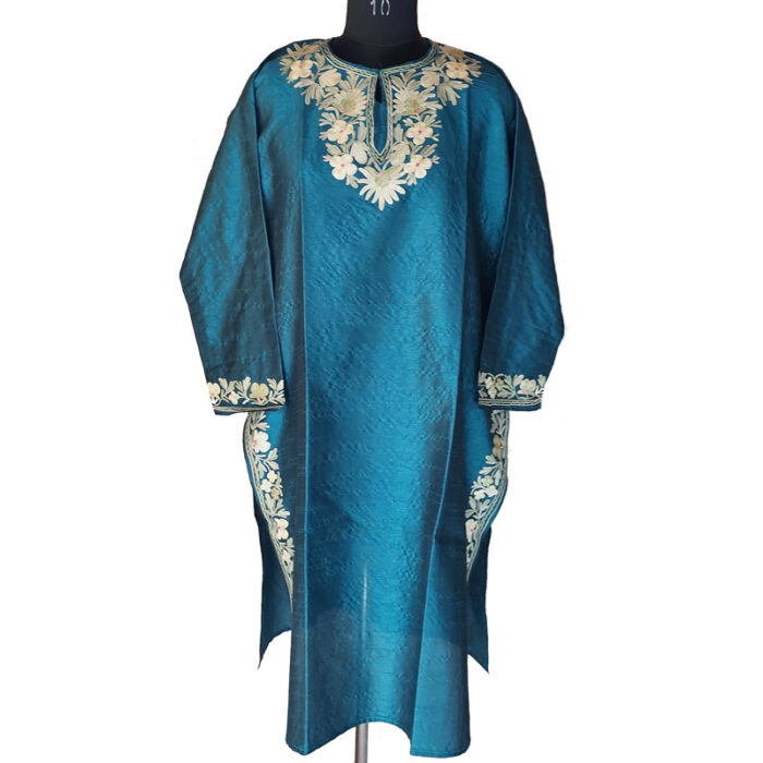 Peacock Blue Silk Summer Kurti - Image 2