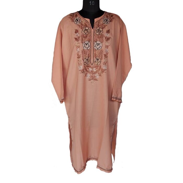Light Pink Kashmiri Summer Kurta with Fine Aari Work - Image 2
