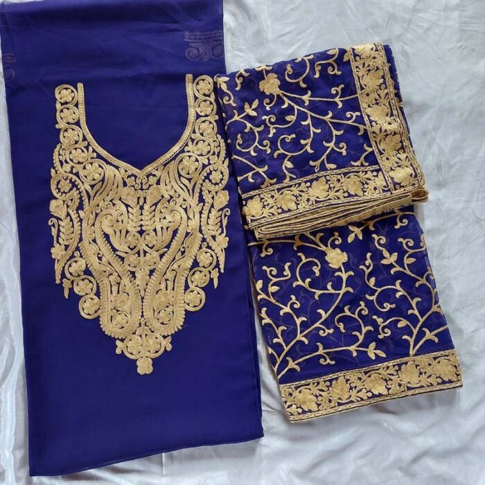 Pure Georgette Dark Blue Aari Work 3Pc Suit