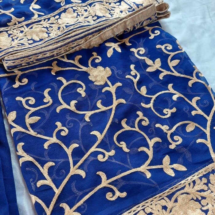 Pure Georgette Dark Blue Aari Work 3Pc Suit - Image 3