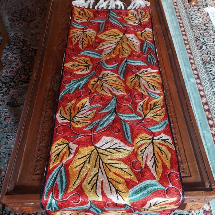 3×1 Red Chainstitch Silk Handmade Runner - Image 2