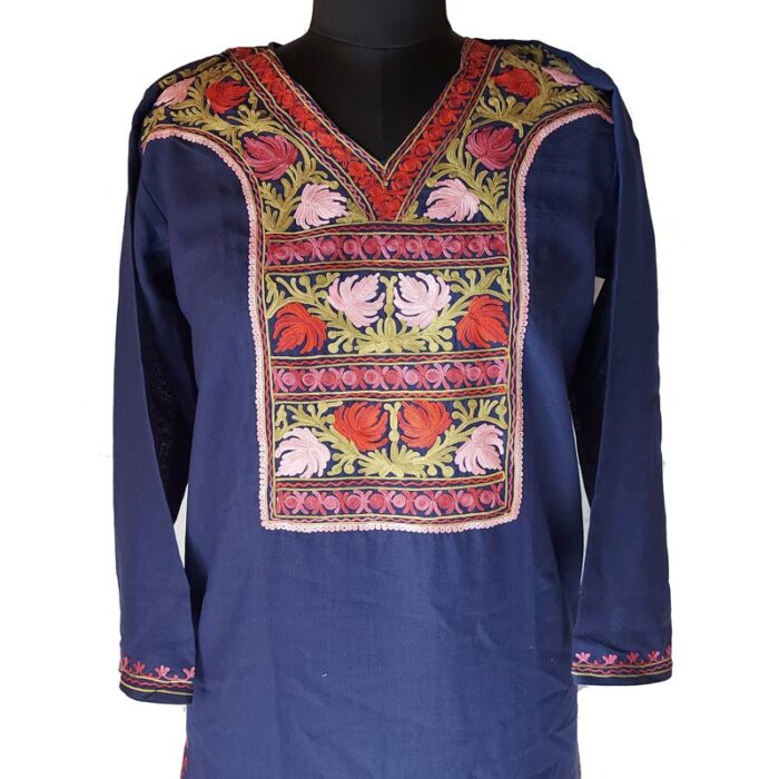 Navy Blue Aari Kashmiri Kurti