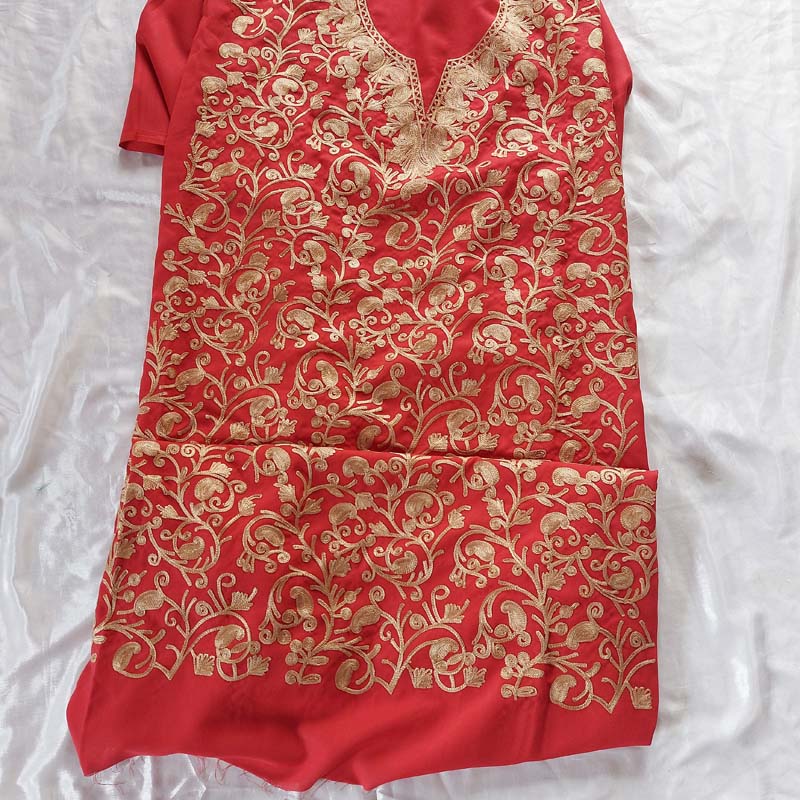 Red Summer Cool Jali Aari Work 2Pc Suit - Image 2