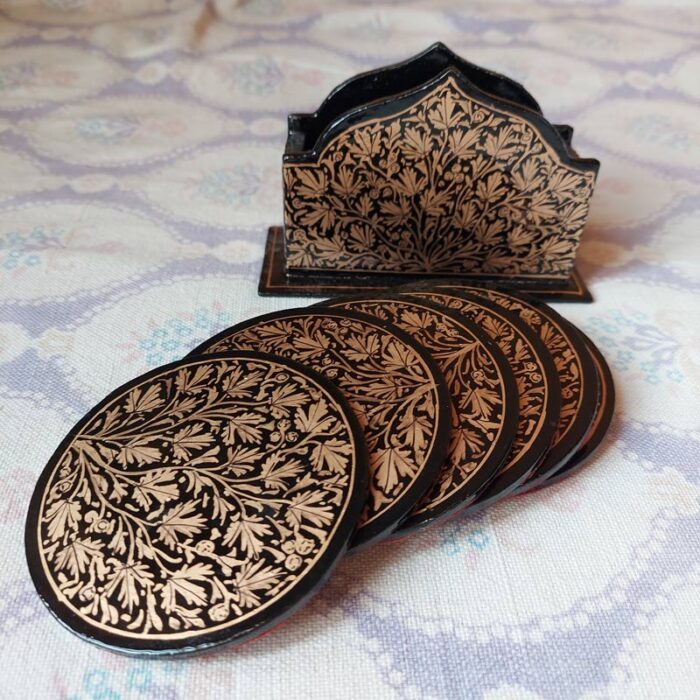 Black Chinar Paper Mache Coaster Set