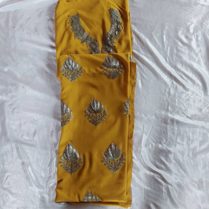 Pure Georgette Mustard Tilla Work 3Pc Suit - Image 2