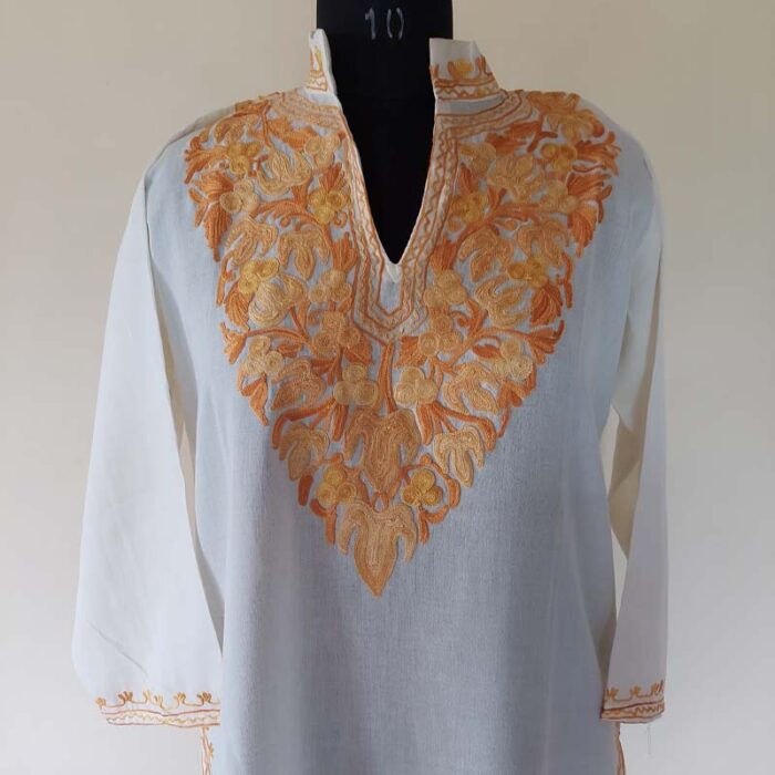 White Harud Kashmiri Aari Kurta