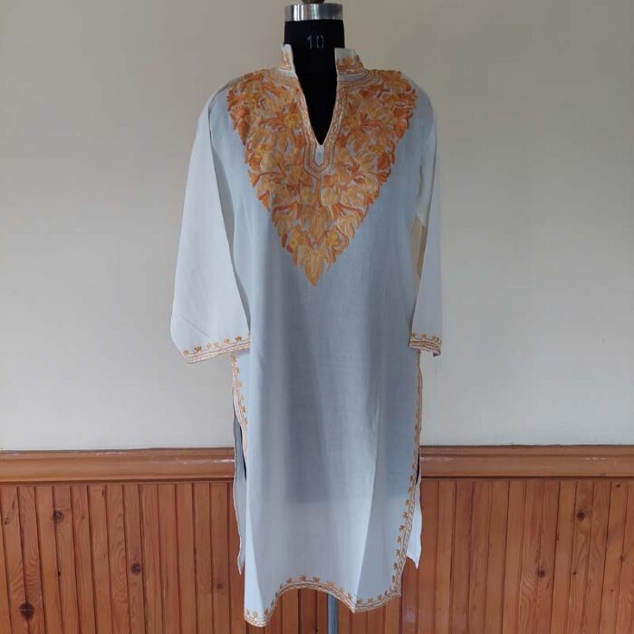 White Harud Kashmiri Aari Kurta - Image 2
