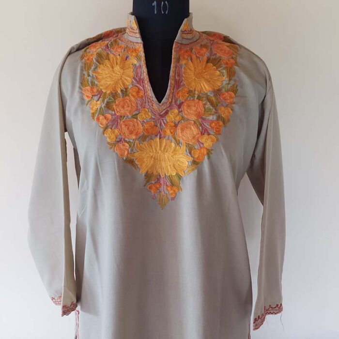 Sober Grey Summer Kashmiri Aari Kurta