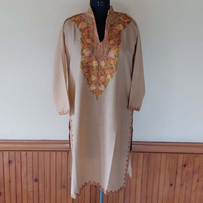 Light Mustard Summer Kashmiri Latest Aari Kurta - Image 2