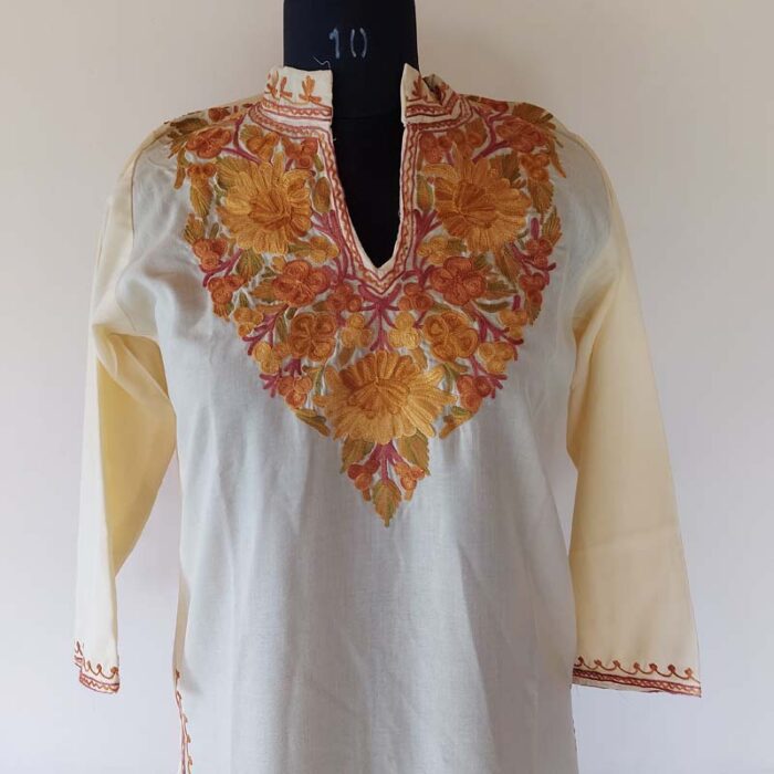 Light Yellow Summer Kashmiri Latest Aari Kurta
