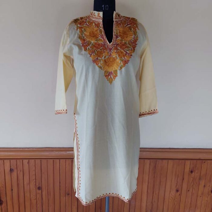 Light Yellow Summer Kashmiri Latest Aari Kurta - Image 2
