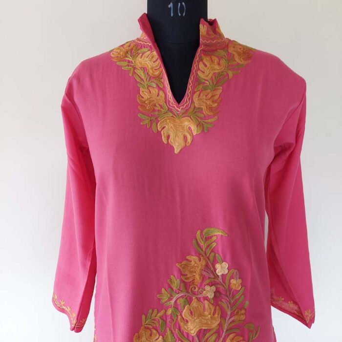 Pink Chinari Kashmiri Aari Kurti