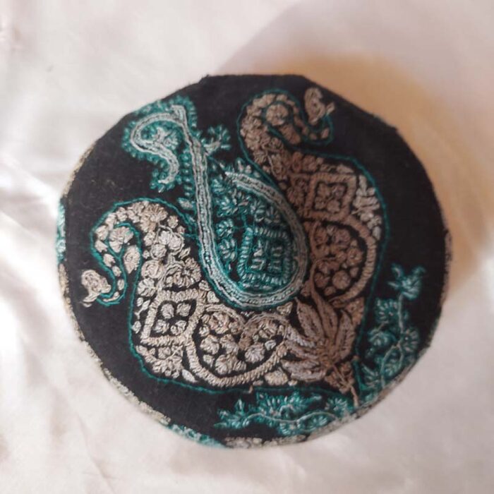Black Pashmina Hand Sozni Cap - Image 4