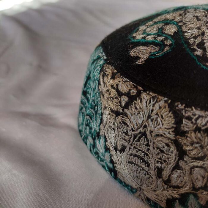 Black Pashmina Hand Sozni Cap - Image 3
