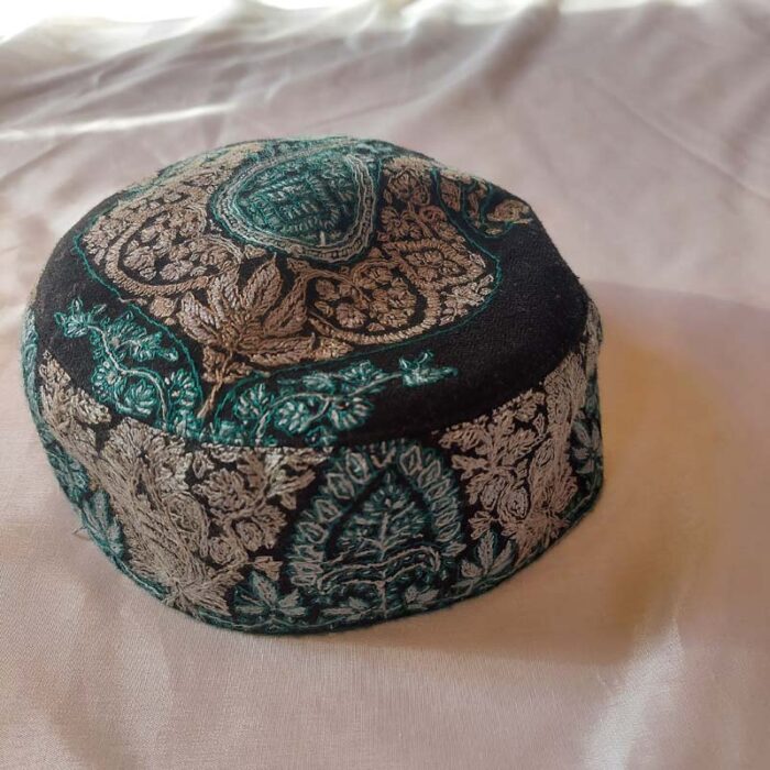 Black Pashmina Hand Sozni Cap - Image 2