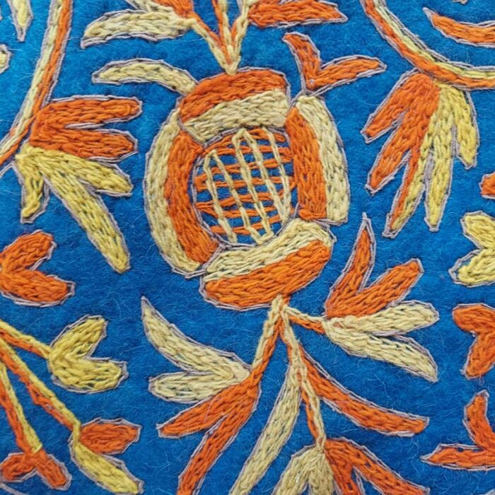 Blue Round Handmade Aari Embroidered Namda Rug 5x5 - Image 3